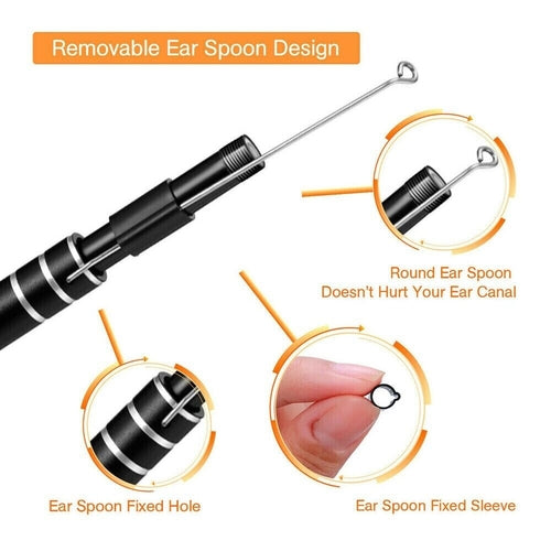 HD LED Ear Endoscope Otoscope Camera Wax Pick Cleaning Tool Cleaner