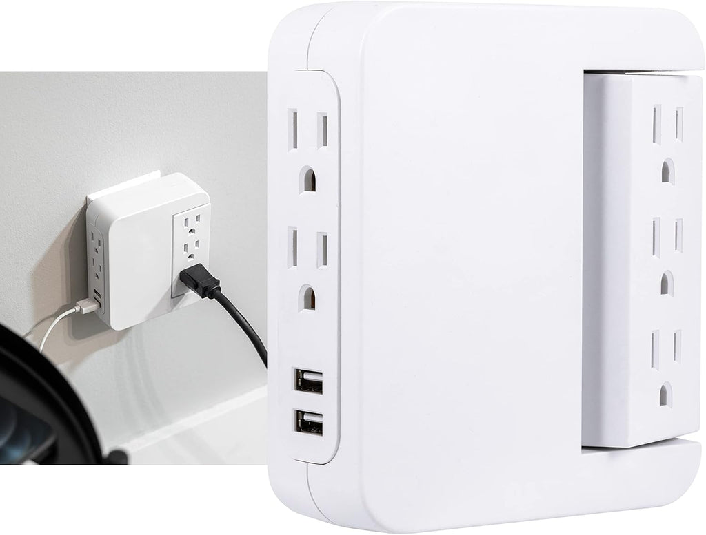 Pro Side-Access Sur Protector with 5 Outlets and 2 USB Ports - Compact Wall Tap Charging Station, 560 Joules, UL Listed, White