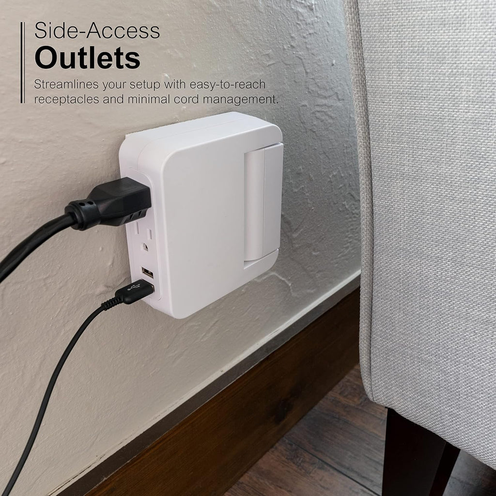 Pro Side-Access Sur Protector with 5 Outlets and 2 USB Ports - Compact Wall Tap Charging Station, 560 Joules, UL Listed, White