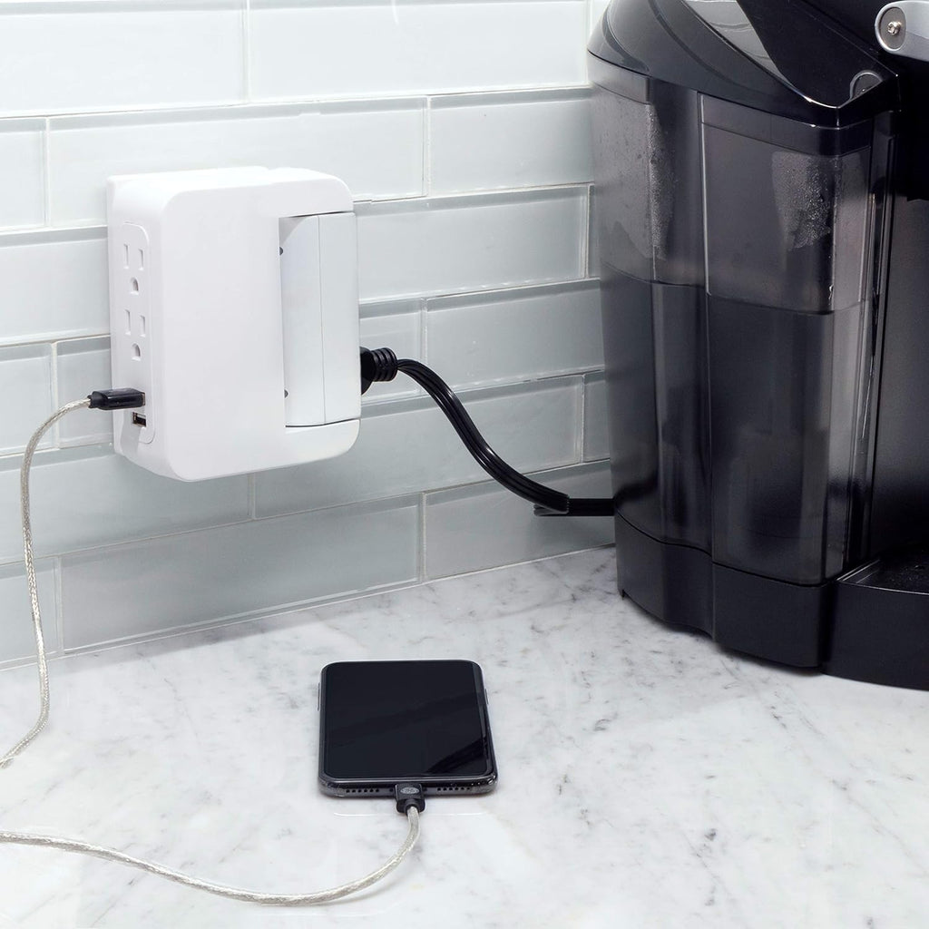 Pro Side-Access Sur Protector with 5 Outlets and 2 USB Ports - Compact Wall Tap Charging Station, 560 Joules, UL Listed, White