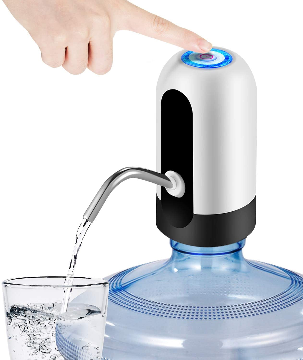Portable 5 Gallon Water Bottle Dispenser - USB Rechargeable Pump for Camping & Outdoor Use (White)