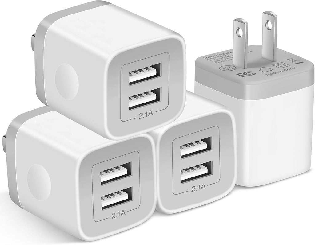 USB Wall Charger, 4-Pack 2.1A Dual Port USB Cube Power Adapter Charger Plug Charging Blocks Brick for Iphone 16E/16/15/14/13/12/11/Xs/X/8/7/6 Plus, Watch Series/Ultra, Galaxy, Moto, Android