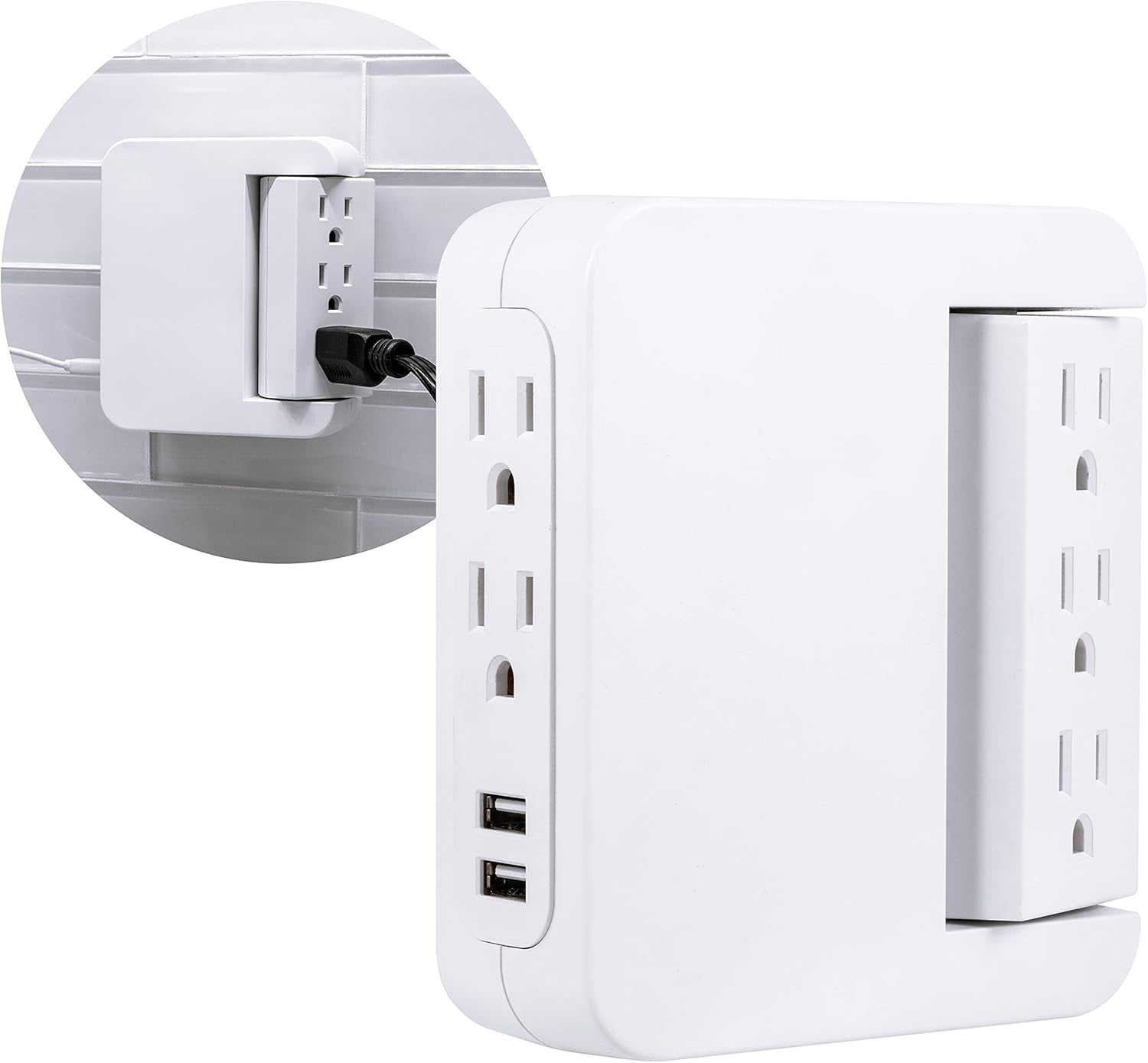 Pro Side-Access Sur Protector with 5 Outlets and 2 USB Ports - Compact Wall Tap Charging Station, 560 Joules, UL Listed, White